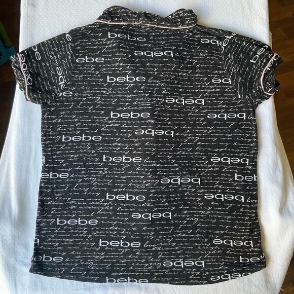 Bebe Sleepwear Women’s Short Sleeve Button Down Shirt size XL, fits like L,Black - Picture 7 of 7